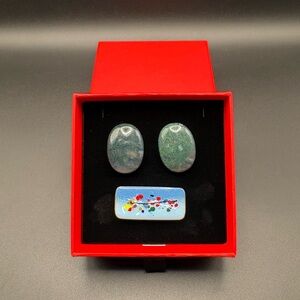 Vintage Moss Agate Style Cufflinks Art Glass Tie Bar Mens Jewelry Lot Retro